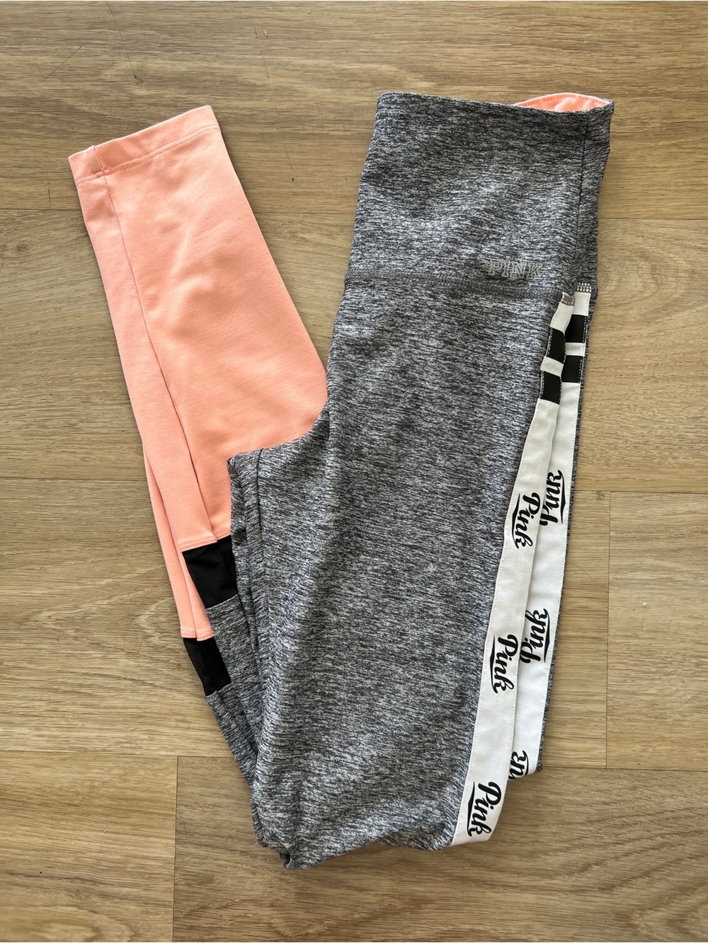 PINK Victoria's Secret Gray & Peach Colorblock Leggings